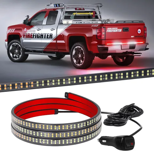 Miniatura 11 de XRIDONSEN Barra de luz estroboscópica de 60 pulgadas ámbar azul para puerta trasera de camiones, tira de luz de cola de 360 LED, luz de advertencia