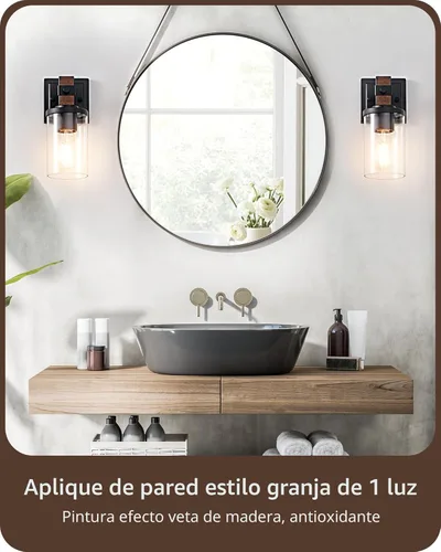 Miniatura 4 de EDISHINE Juego de apliques de pared de 2, accesorios de iluminación de tocador de estilo granja para baño, lámpara de montaje en pared rústica