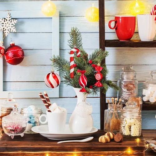 Miniatura 6 de Aoriher 24 piezas de adornos de bastón de caramelo de Navidad, rojo y blanco, de plástico, bastón de caramelo de menta, decoraciones de Navidad