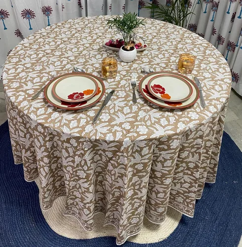 Miniatura 18 de Ridhi Mantel redondo con estampado de bloque a mano, 100% algodón, reutilizable, color rosa flamenco, de 60 pulgadas, mantel decorativo para uso