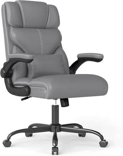 Miniatura 8 de Silla de oficina ejecutiva con reposabrazos abatibles, sillas ergonómicas de escritorio para computadora, silla de oficina de cuero con respaldo Gris
