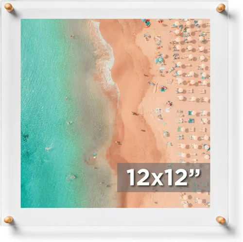 Miniatura 8 de Marco de fotos acrílico flotante de doble panel transparente de 8 x 10 pulgadas con herrajes dorados para mostrar arte y fotos en la pared