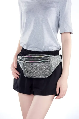 Miniatura 5 de C.T.Soarsky - Riñonera holográfica arcoíris negra, grava, oro, rosa, diseño de tiburón para mujeres, niñas, festival, fiesta rave, viaje, Negro