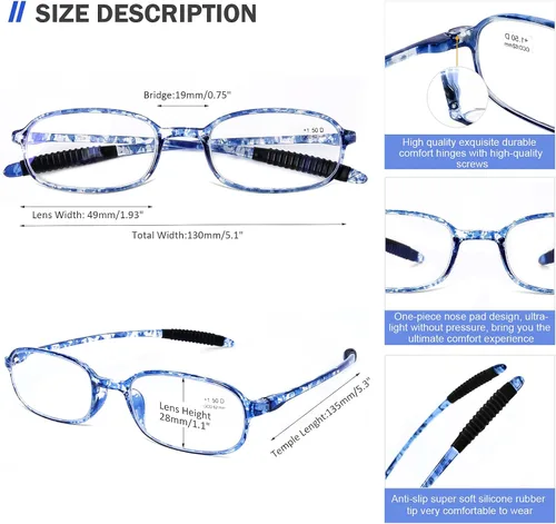 Miniatura 4 de AQWANO Paquete de 2 lentes de lectura para computadora con bloqueo de luz azul, protección UV, marco TR90 flexible, lentes de lectura ligeros