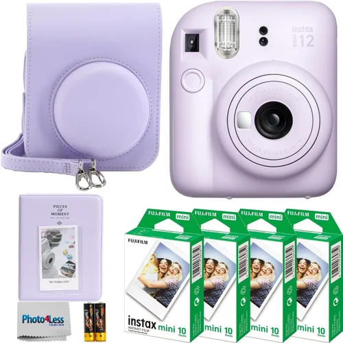 Fujifilm Instax Mini 12 - Cámara de película instantánea lila púrpura, película instantánea Fuji Instax Mini 40 hojas, paquete de regalo para cámara