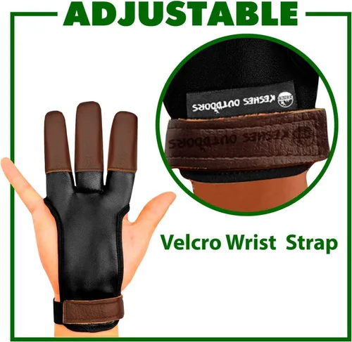 Miniatura 4 de Guante de tiro con arco – Lengüeta de tres dedos con protector de dedo de cuero duradero para arcos recurvos y largos – Protector cómodo
