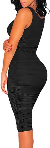 Miniatura 2 de BEAGIMEG Vestido midi sin mangas sexy fruncido para mujer