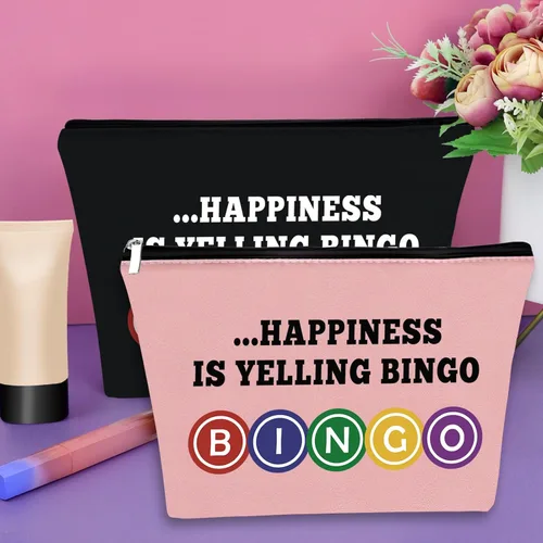 Miniatura 4 de Sazuwu Bolsa de maquillaje de regalo para amantes del bingo, Negro & Rosado