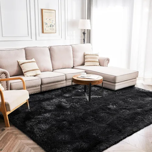 Miniatura 135 de Awaytail Alfombra Esponjosa Lavable 2x3 Pies, Pura Negra Alfombra para Silla de Escritorio Antideslizante, Alfombra Supersuave para Niños