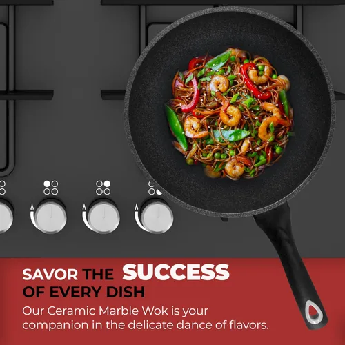 Miniatura 8 de HOME N KITCHENWARE Wok de cerámica antiadherente - Utensilios de cocina de 9 capas de alta calidad, revestimiento de mármol coreano, aluminio