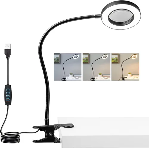 Miniatura 13 de Lámpara de escritorio Lámparas de mesa para el cuidado de los ojos, rotación de 360°, cuello de ganso con clip, luz de lectura, luz de libro