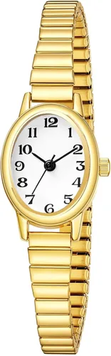 Miniatura 7 de ADSBIAOYE Relojes pequeños de oro para mujer, números arábigos, fácil de leer, reloj analógico con banda de expansión de acero inoxidable