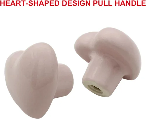 Miniatura 2 de Paquete de 6 pomos de cerámica rosa para gabinetes, pomos de cajón en forma de corazón para armarios de cocina y aparadores, manijas decorativas