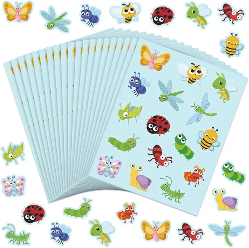Frienda 480 calcomanías de insectos de primavera a granel para niños, regalos de fiesta de insectos, calcomanías de mariquita de abeja para