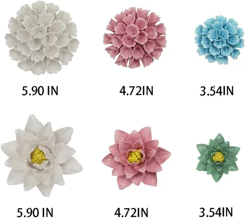 Miniatura 3 de Decoración de pared de hortensias de cerámica 3D para sala de estar, hogar, pasillo, dormitorio, cocina, granja, baño, comedor, blanco, 3.54 pulgadas