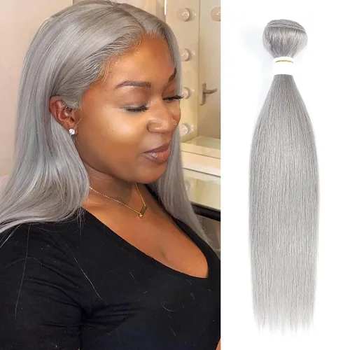 Miniatura 16 de Paquetes de Cabello Humano Ondulado Gris (10 pulgadas?1PC) 9A Paquetes de Tejido de Cabello Humano Brasileño Remy 100% Extensiones de Trama