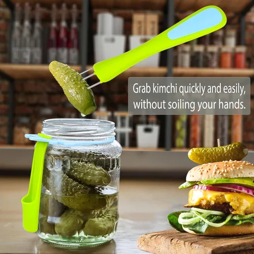 Miniatura 2 de Paquete de 2 cucharas de aceituna y tenedor de pepinillo, herramienta para recogedor para tarro, accesorio de cocina