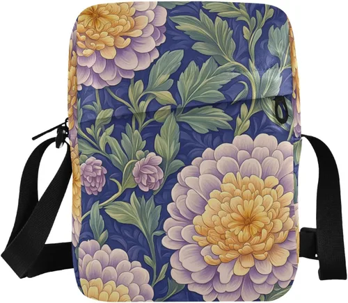 Vintage Dahlia Flower Colorful men's messenger bag mens crossbody bag small women's crossbody handbags Ladies Shoulder Handbags Adjustable Strap for