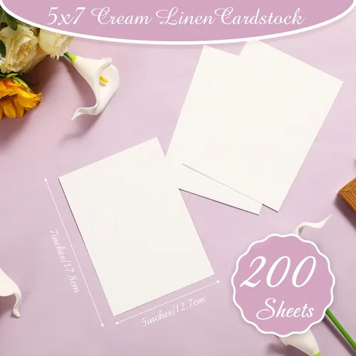Miniatura 2 de Geosar 200 hojas de cartulina de lino, cartulina de invitación, papel de impresora pesado de 92 libras y 8.82 oz/m², tarjetas de índice para Beige