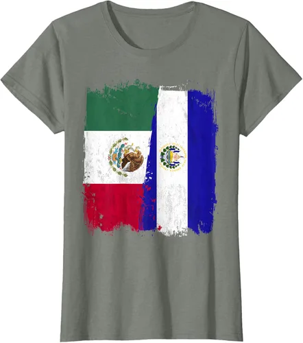 Miniatura 18 de Camiseta con la bandera mexicana de El Salvador con la mitad de la bandera mexicana de El Salvador