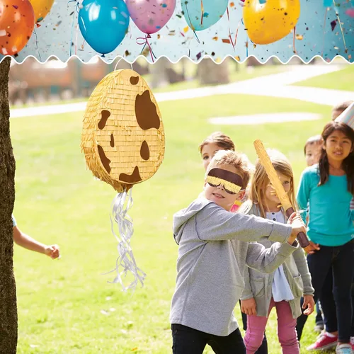 Miniatura 6 de Lenwen Piñata de huevo de dinosaurio de 16 x 12 x 3 pulgadas, paquete de piñata de huevos de dinosaurio con palo de confeti para fiesta de Marrón