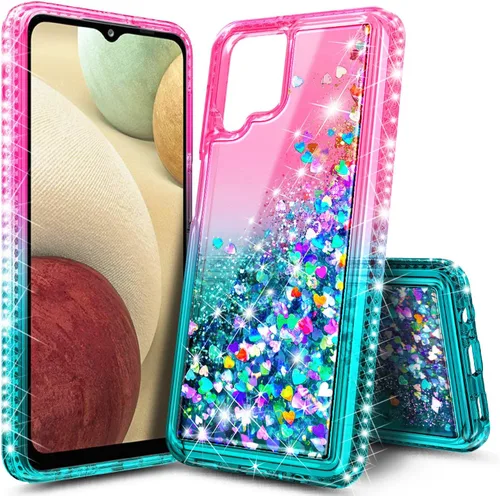 Miniatura 7 de NZND Compatible con Samsung Galaxy A42-5G - Funda para teléfono, color aguamarina/morado, con purpurina brillante, cascada flotante, bonita funda