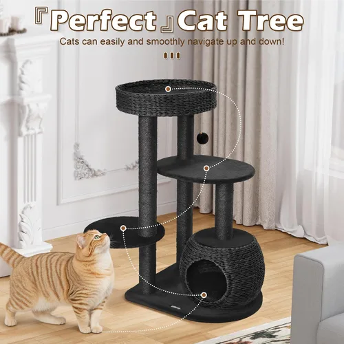 Miniatura 6 de KAMABOKO Árbol moderno para gatos, 39 pulgadas de alto para gatos de interior, condominio natural con postes rascadores, torre tejida a mano
