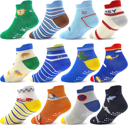 Miniatura 8 de ELUTONG - Calcetines para niños con agarre, antideslizantes, 12 pares para niños, niñas, bebés de 1 a 7 años