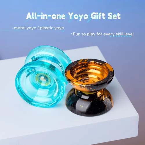 Miniatura 2 de MAGICYOYO Paquete de Regalo de 2 Yoyos - Yoyo Sensible K2 de Cristal y Yoyo Metálico No Sensible N11, Yoyo de Doble Propósito para Niños y Adultos