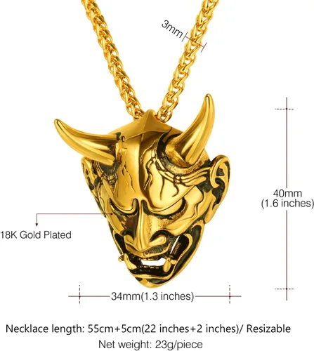 Miniatura 4 de U7 - Collar gótico con dije de cráneo de demonio con cuernos de acero inoxidable, color negro y plateado para hombres
