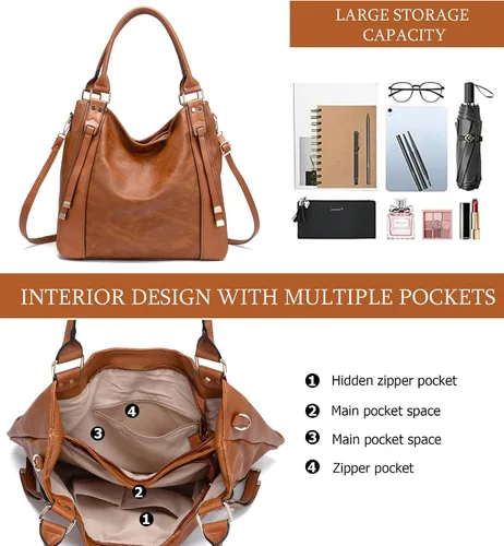 Miniatura 6 de myfriday Bolso de mano de piel sintética suave para mujer, bolso de mano grande para mujer, bolso de hombro holgado y bolso de mano con correa