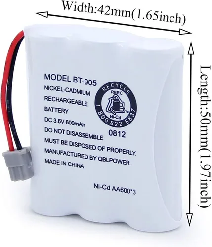 Miniatura 2 de BT905 BT-800 Batería recargable para teléfono inalámbrico compatible con Uniden BT-905 BT800 BT-1006 BBTY0663001 BP-800 BP-905 P-P501 P-P508 3.6v