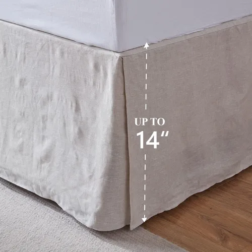 Miniatura 3 de Simple&Opulence - Falda de cama de lino belga con caída a medida de 14 pulgadas, con pliegues, ajuste fácil, transpirable, de lino natural premium