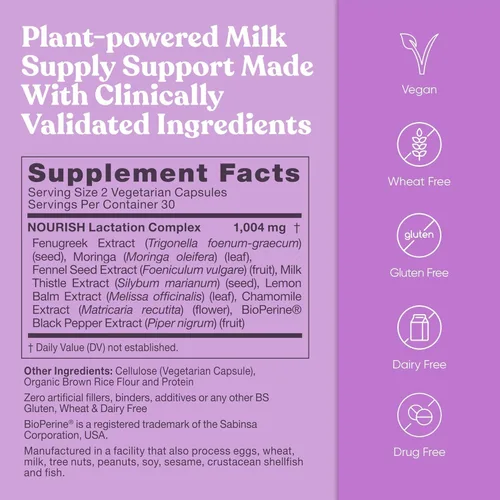Miniatura 5 de Eu Natural Suplemento nutritivo para lactancia, apoyo posparto para un flujo y producción de leche saludables, cápsulas de fenogreco para mujeres