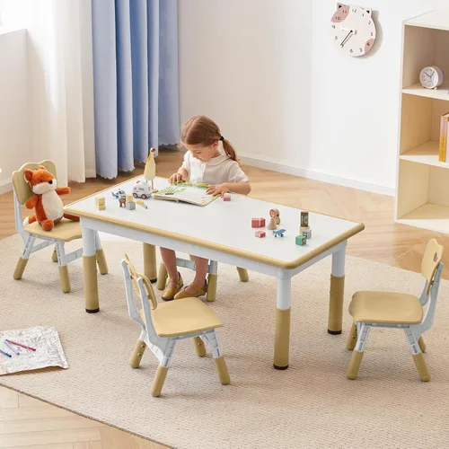 Miniatura 9 de GITAWUSA Juego de mesa y sillas de estudio para niños, juego de mesa y sillas para niños de 3 a 8 años, escritorio de graffiti (madera)