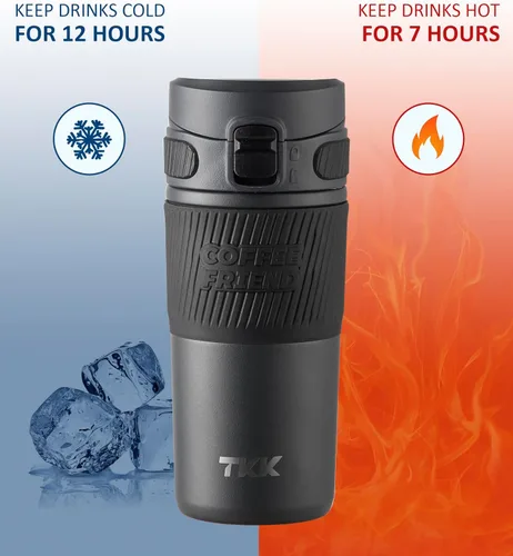 Miniatura 5 de TKK Taza de café de viaje de 15 onzas, taza de café aislada de acero inoxidable con tapa abatible, taza de viaje a prueba de fugas para café, té