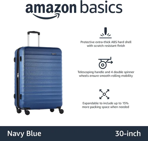 Miniatura 2 de BASICOS DE AMAZON Hardside Spinner, equipaje de mano, Maleta expansible con ruedas, Azul marino), N989