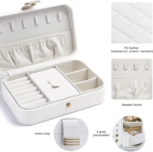 Miniatura 3 de KAMIER Joyero de piel sintética Joyero acolchado de diamante de viaje para anillos, aretes, collares, organizador de joyas portátil de lujo