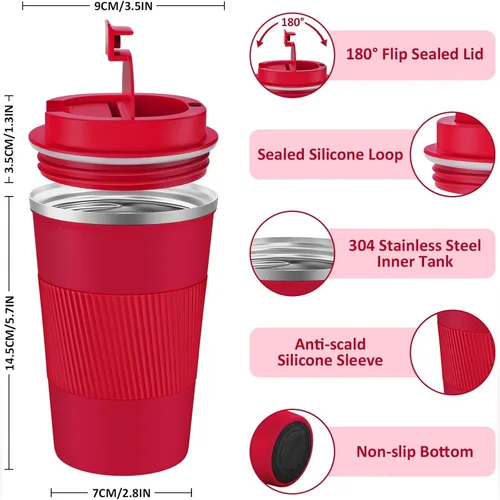 Miniatura 3 de KETIEE Taza de Café de Viaje a Prueba de Derrames 12oz, Taza de Viaje Aislada para Llevar, Taza de Café Reutilizable con Tapa Sellada, Vaso de Acero