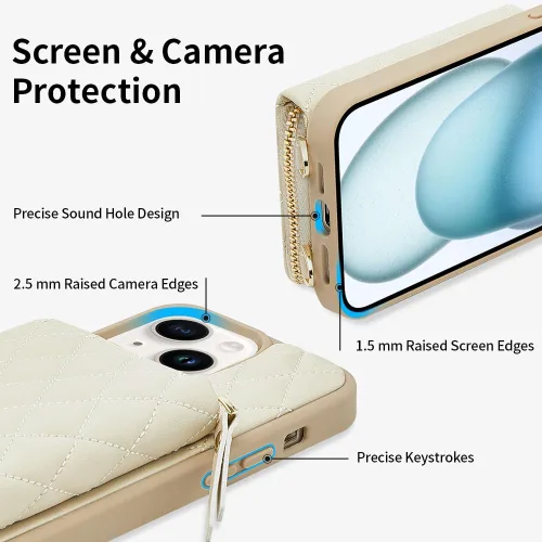 Miniatura 8 de LAMEEKU Funda tipo cartera diseñada para iPhone 14 con tarjetero y cadena cruzada para mujer, funda RFID a prueba de golpes, compatible con iPhone