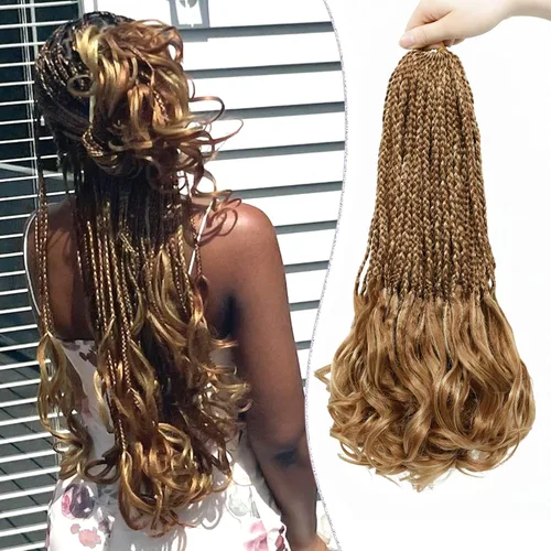 Miniatura 67 de Trenzas de ganchillo rizadas francesas de 22 pulgadas, 8 paquetes, trenzas de caja diosa grises para mujeres, de ganchillo pre-trenzadas con Trenzas