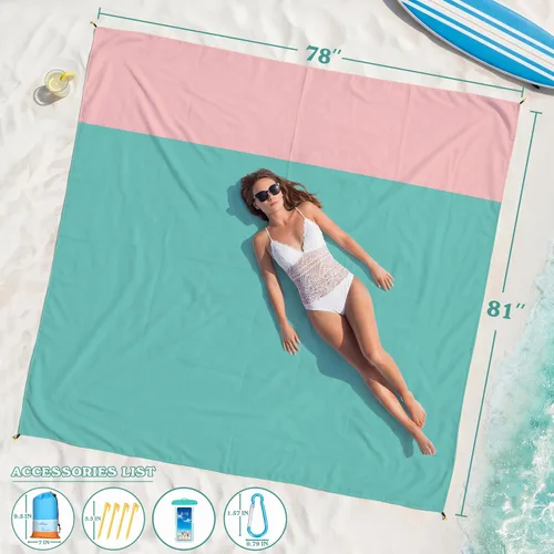 Miniatura 147 de Famstar Beach Blanket Oversized Extra Large 78"X81"/10'X9',Waterproof Sandproof Beach Blanket 2-8 Adults Lightweight Durable for Travel Camping