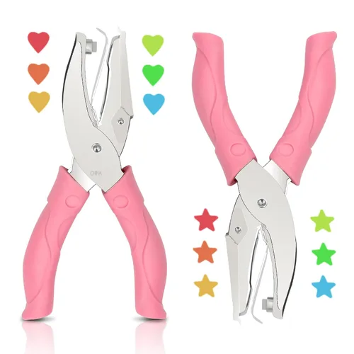 2 perforadores de papel de mano de corazón y estrella, perforadores de papel de metal de un solo agujero con etiquetas de mango suave para ropa,