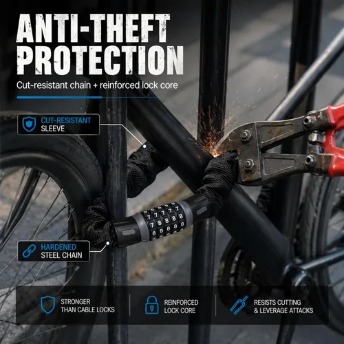 Miniatura 2 de Revas - Cerradura de bicicleta resistente con combinación de 5 dígitos antirrobo Cerradura de seguridad resistente a la intemperie y a los cortes