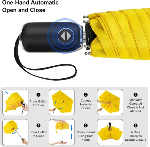 Miniatura 136 de LEAGERA Paraguas de viaje compacto para bolso, mango plano, impermeable para lluvia ligera
