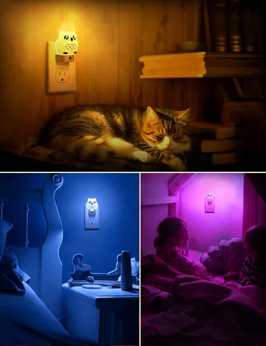 Miniatura 6 de Luces nocturnas de búho enchufables a la pared, bonita luz nocturna para niños, luz nocturna LED de 8 colores con sensor de atardecer a amanecer