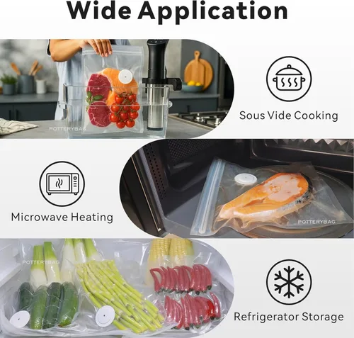 Miniatura 6 de Bolsas selladoras al vacío para alimentos, 30 unidades (11 x 10 pulgadas), sin BPA, bolsas reutilizables para calefacción en microondas, cocina