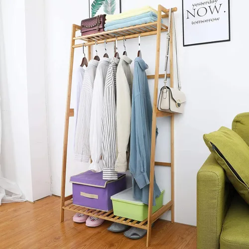 Miniatura 6 de Ufine Estante de ropa de bambú con estante de almacenamiento Soporte de ropa portátil para dormitorio habitación de invitados