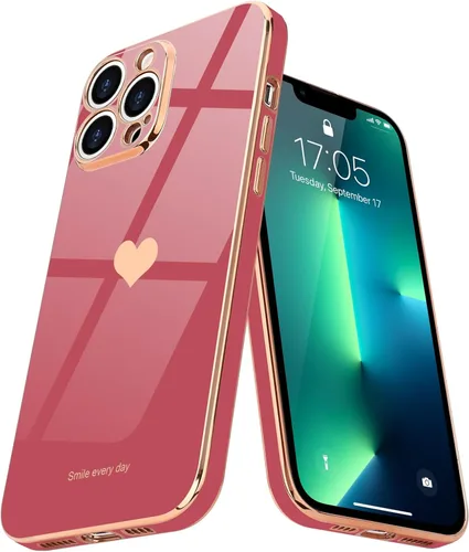 Miniatura 8 de Teageo Funda para iPhone 13 Pro para mujeres y niñas, diseño de corazón de amor, cubierta trasera suave, protección completa de la cámara, Negro