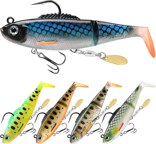 Miniatura 26 de TRUSCEND Shadtale Easy Catch Soft Fishing Lures with BKK Hooks - Trembly Sinking and Vibrating Swim for More Bites, Pre-Rigged Swimbaits for Bass